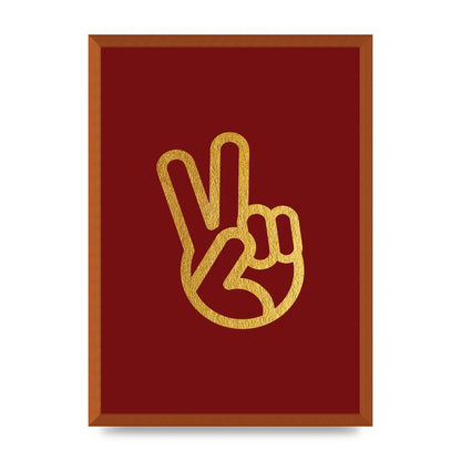 Deep Red Peace Sign Gold Art For The Home - A2 framed