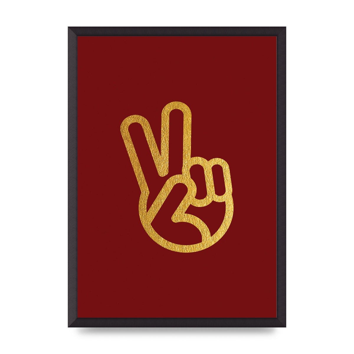 Deep Red Peace Sign Gold Art For The Home - A2 framed
