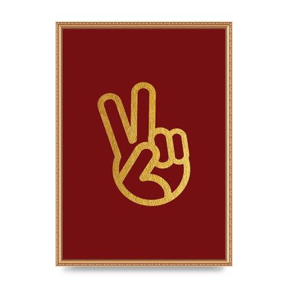 Deep Red Peace Sign Gold Art For The Home - A2 framed