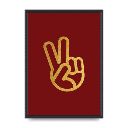 Deep Red Peace Sign Gold Art For The Home - A2 framed