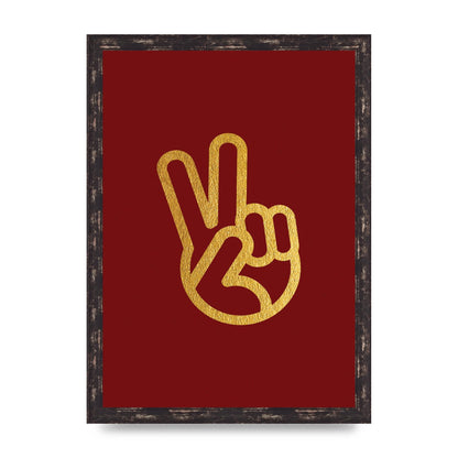 Deep Red Peace Sign Gold Art For The Home - A3 framed