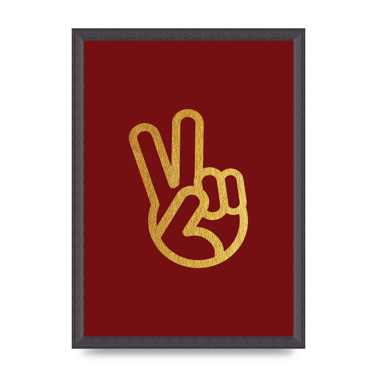 Deep Red Peace Sign Gold Art For The Home - A3 framed