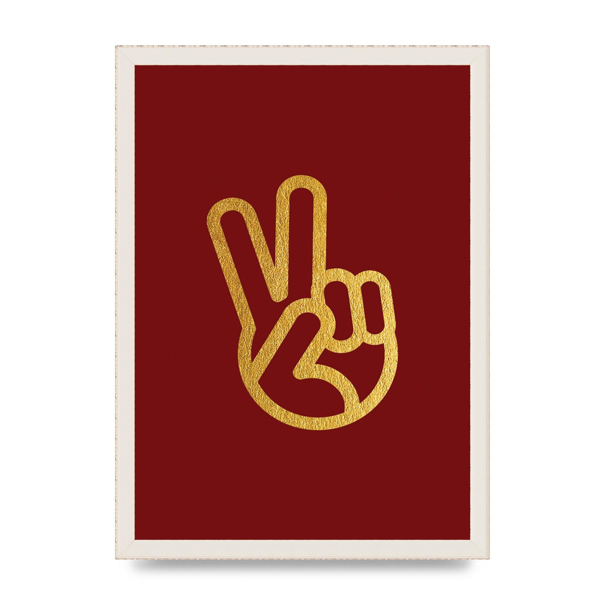 Deep Red Peace Sign Gold Art For The Home - A3 framed