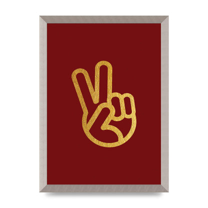 Deep Red Peace Sign Gold Art For The Home - A3 framed