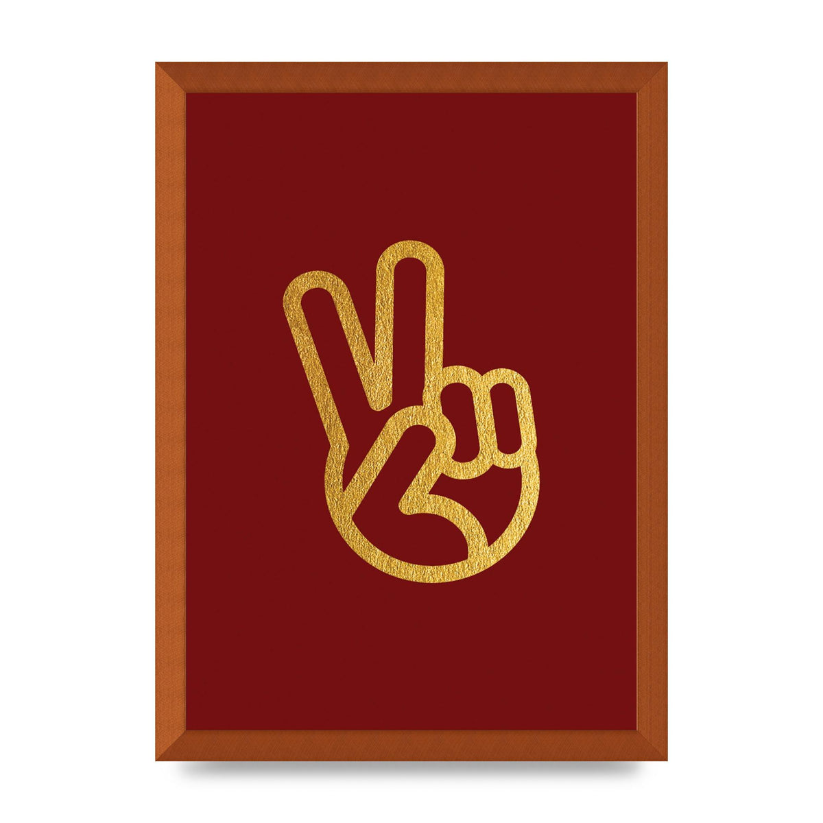 Deep Red Peace Sign Gold Art For The Home - A3 framed