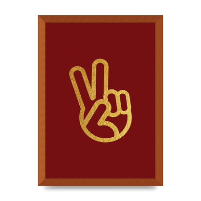 Deep Red Peace Sign Gold Art For The Home - A3 framed