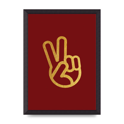 Deep Red Peace Sign Gold Art For The Home - A3 framed