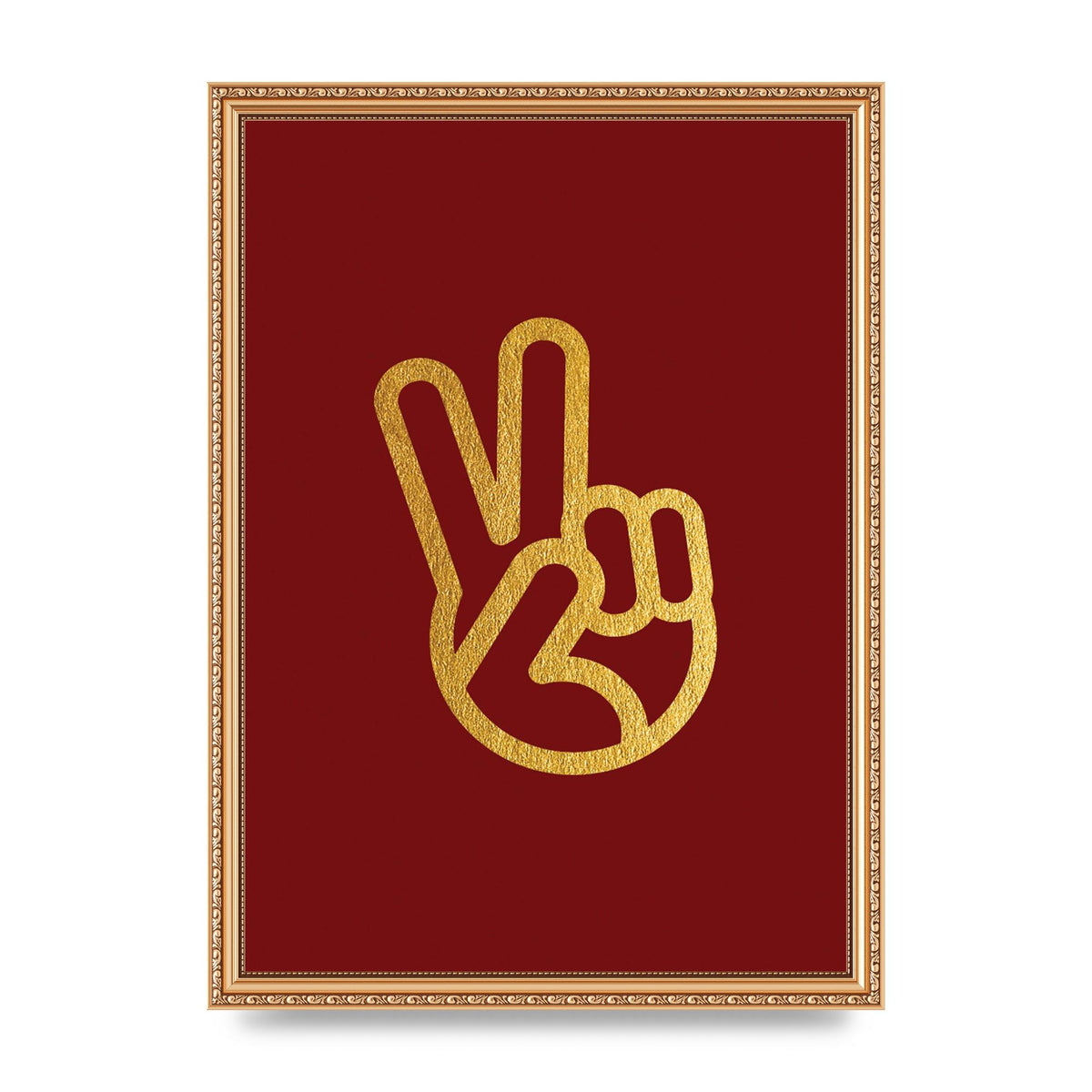 Deep Red Peace Sign Gold Art For The Home - A3 framed