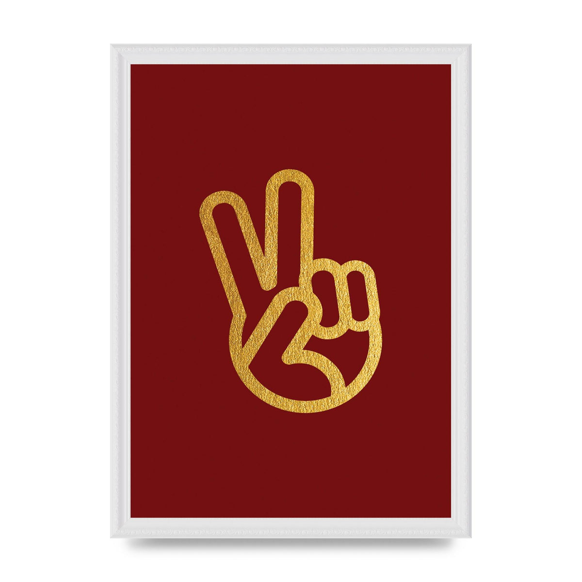 Deep Red Peace Sign Gold Art For The Home - A3 framed