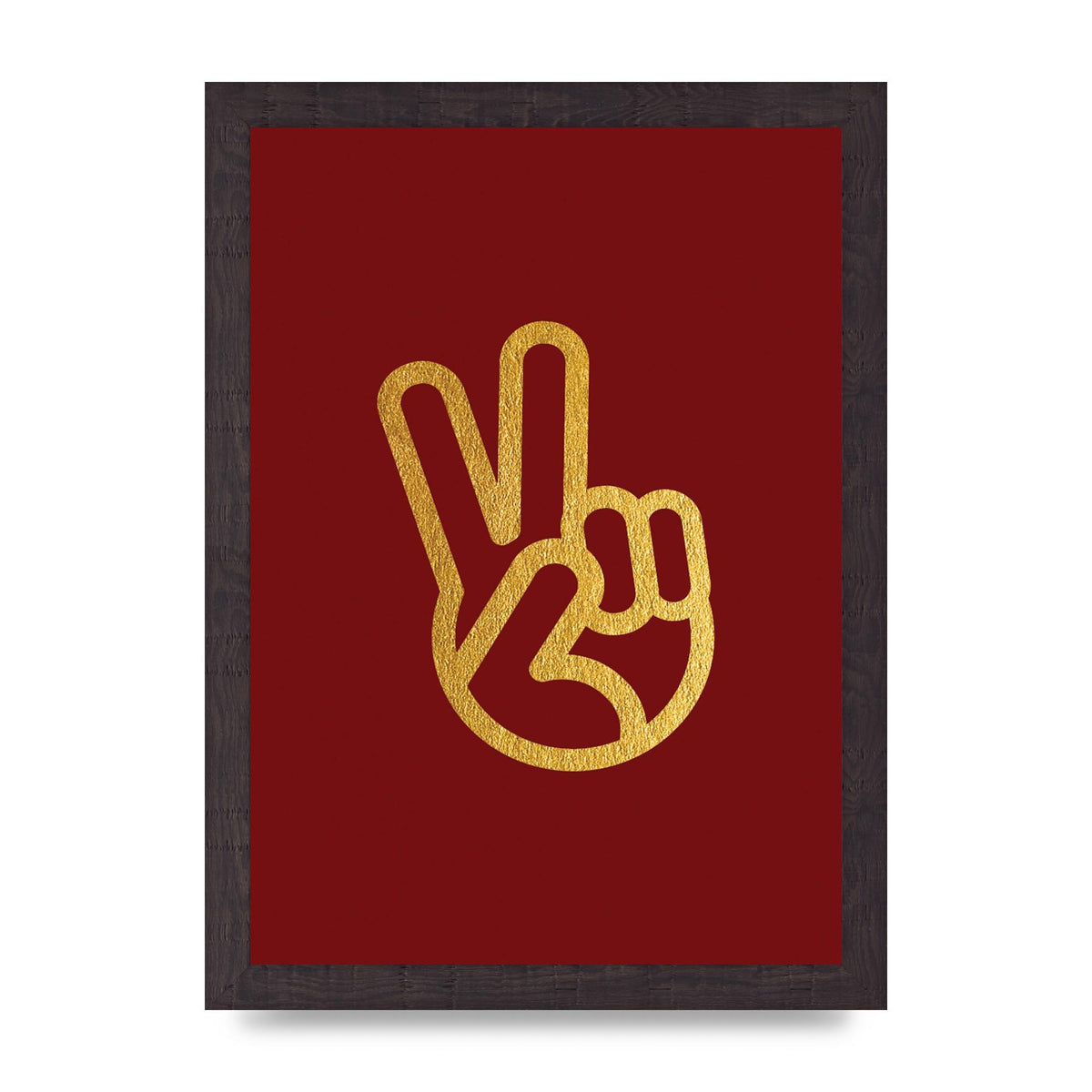 Deep Red Peace Sign Gold Art For The Home - A4 framed