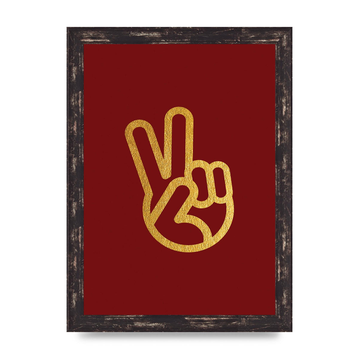 Deep Red Peace Sign Gold Art For The Home - A4 framed