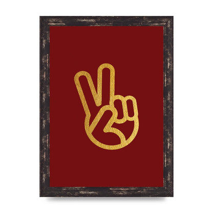 Deep Red Peace Sign Gold Art For The Home - A4 framed