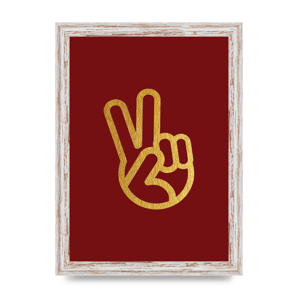 Deep Red Peace Sign Gold Art For The Home - A4 framed