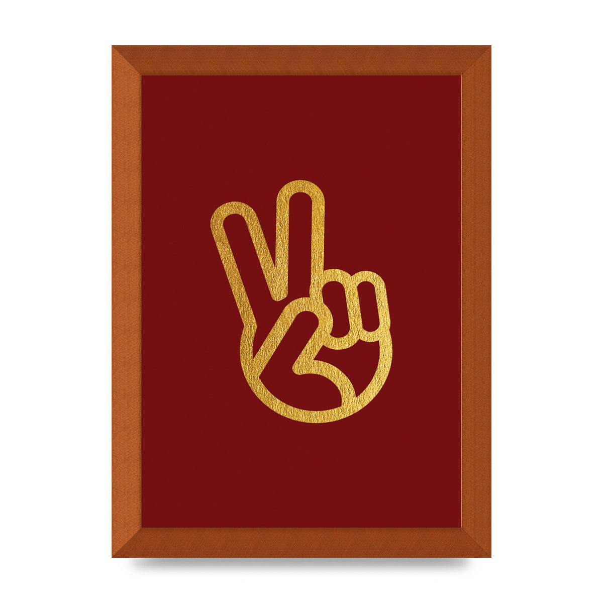 Deep Red Peace Sign Gold Art For The Home - A4 framed