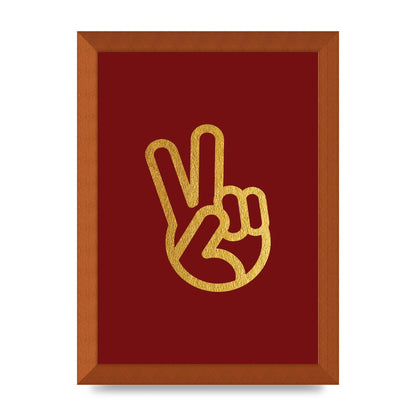 Deep Red Peace Sign Gold Art For The Home - A4 framed