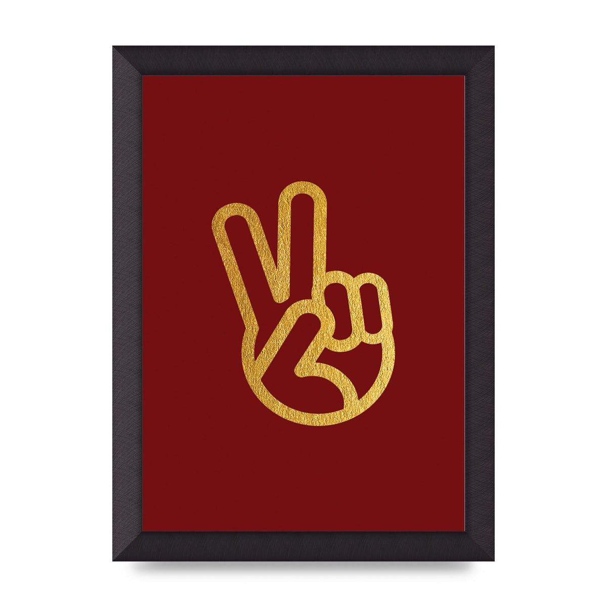 Deep Red Peace Sign Gold Art For The Home - A4 framed
