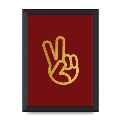 Deep Red Peace Sign Gold Art For The Home - A4 framed