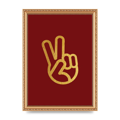 Deep Red Peace Sign Gold Art For The Home - A4 framed