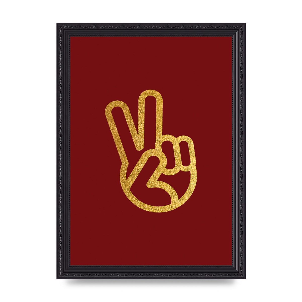 Deep Red Peace Sign Gold Art For The Home - A4 framed