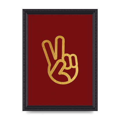 Deep Red Peace Sign Gold Art For The Home - A4 framed