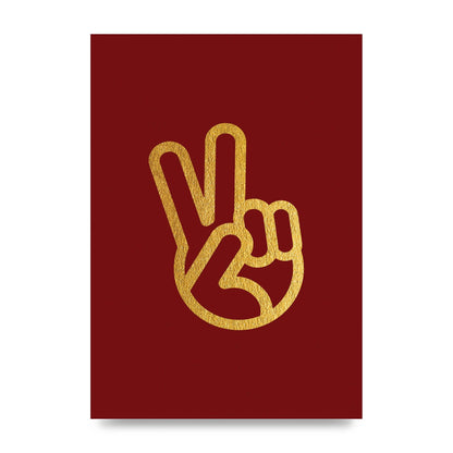 Deep Red Peace Sign Gold Art For The Home - unframed print