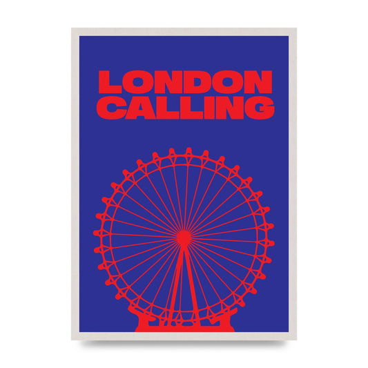 London Calling Red Blue Printed Poster - A2 framed