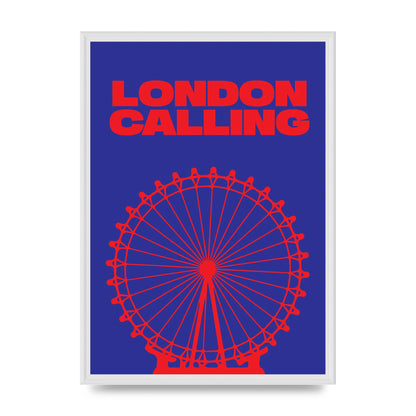 London Calling Red Blue Printed Poster - A2 framed