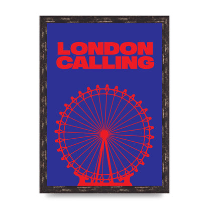 London Calling Red Blue Printed Poster - A3 framed