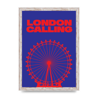 London Calling Red Blue Printed Poster - A3 framed
