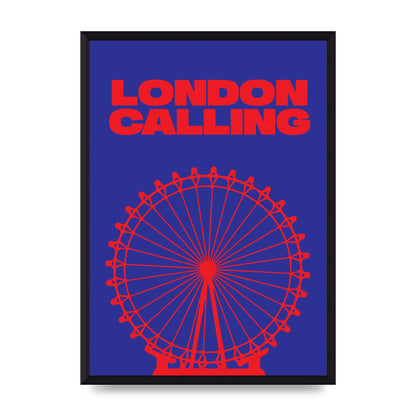 London Calling Red Blue Printed Poster - A3 framed