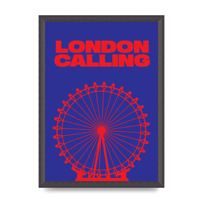 London Calling Red Blue Printed Poster - A3 framed