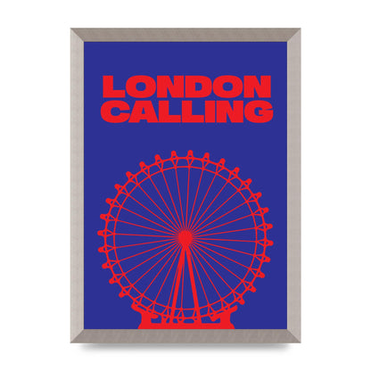 London Calling Red Blue Printed Poster - A3 framed