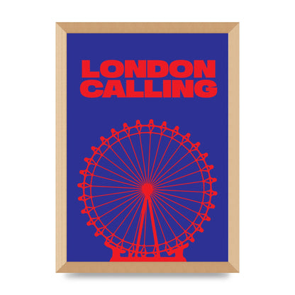 London Calling Red Blue Printed Poster - A3 framed