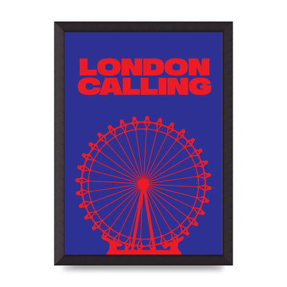 London Calling Red Blue Printed Poster - A3 framed
