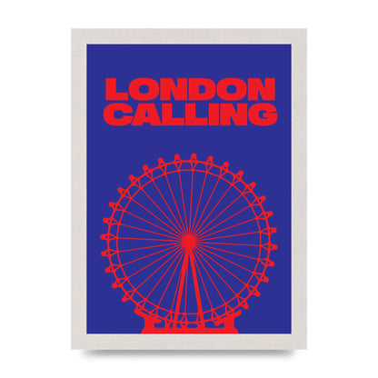 London Calling Red Blue Printed Poster - A4 framed