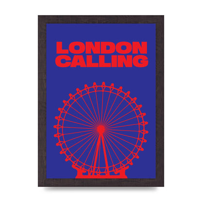 London Calling Red Blue Printed Poster - A4 framed