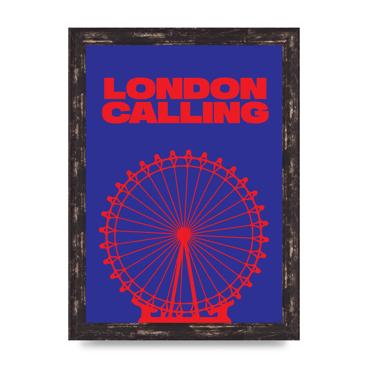 London Calling Red Blue Printed Poster - A4 framed