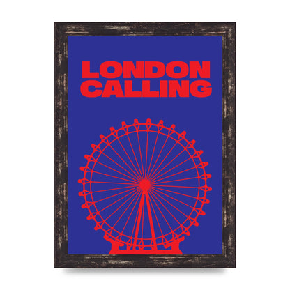 London Calling Red Blue Printed Poster - A4 framed
