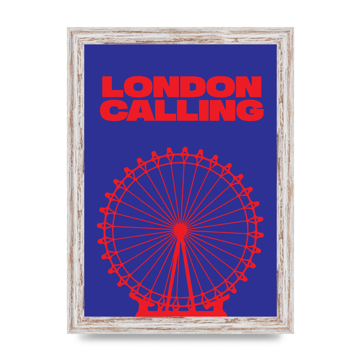 London Calling Red Blue Printed Poster - A4 framed