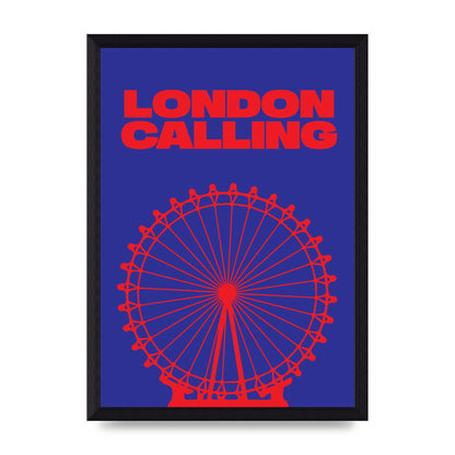 London Calling Red Blue Printed Poster - A4 framed