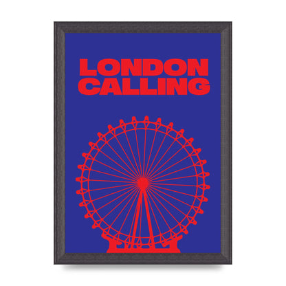 London Calling Red Blue Printed Poster - A4 framed