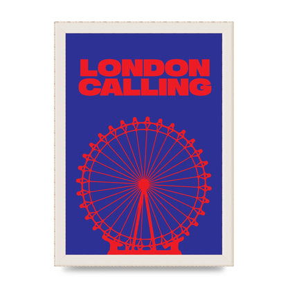 London Calling Red Blue Printed Poster - A4 framed