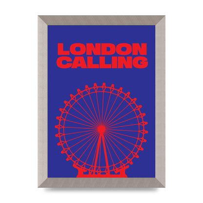 London Calling Red Blue Printed Poster - A4 framed
