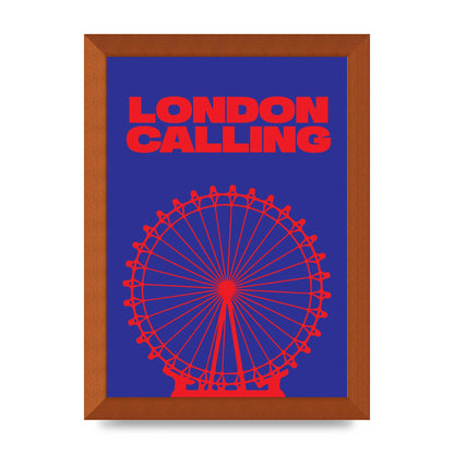 London Calling Red Blue Printed Poster - A4 framed