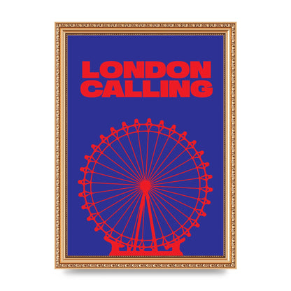 London Calling Red Blue Printed Poster - A4 framed