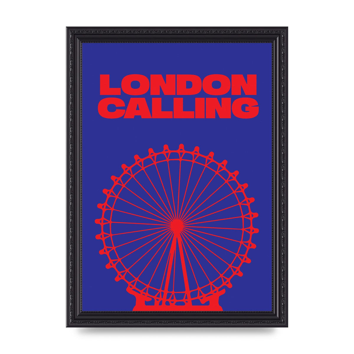 London Calling Red Blue Printed Poster - A4 framed