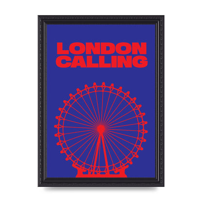 London Calling Red Blue Printed Poster - A4 framed