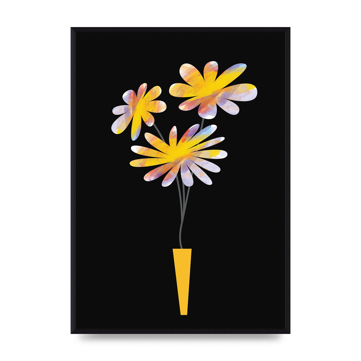 Black Collage Watercolour Vase Wall Art - A2 framed