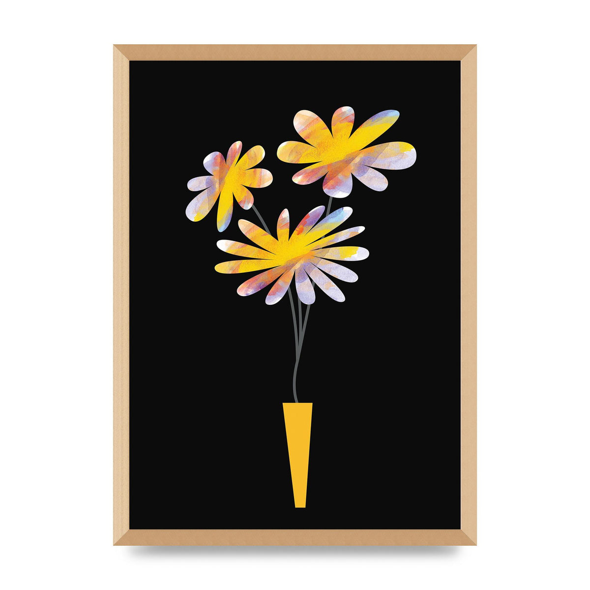 Black Collage Watercolour Vase Wall Art - A2 framed