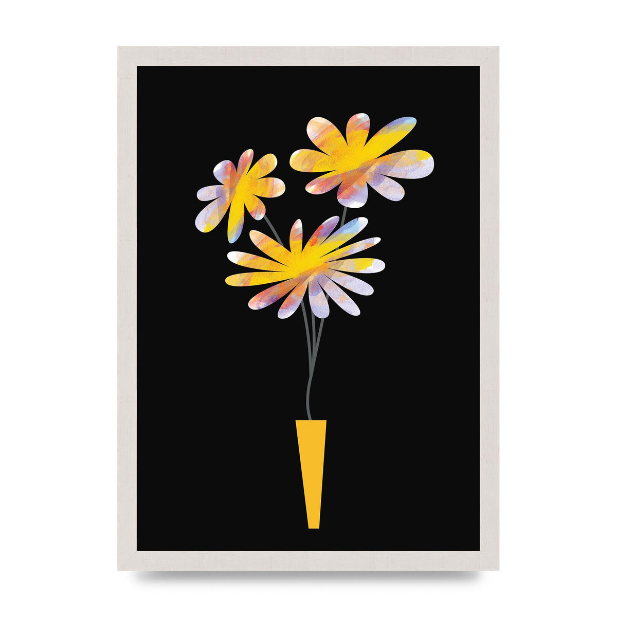 Black Collage Watercolour Vase Wall Art - A3 framed